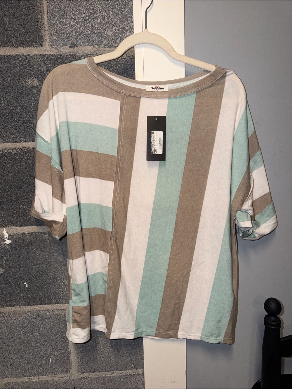 Gilli Striped Short Sleeve Tee in Mint, Taupe & White